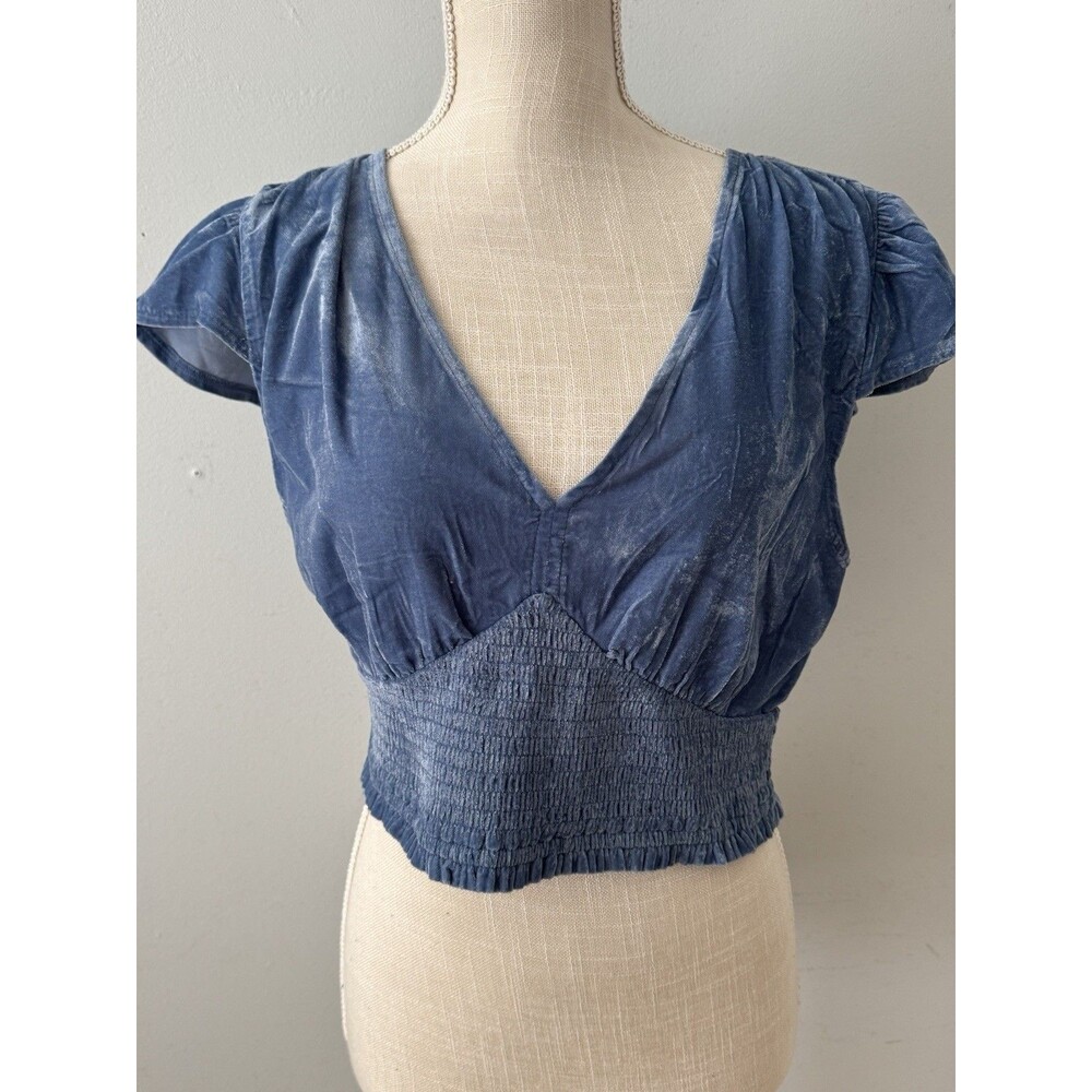 NEW Aerie Velvet Babydoll Cropped Top Size M Smocked Fairy Festival Renfaire